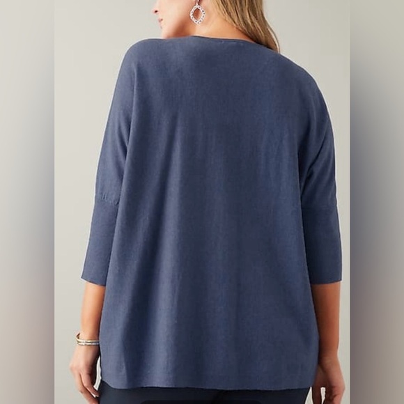 Pure Jill Oversized V-Neck Sweater, Blue, Drop Shoulder, 3/4 Length Sleeves, L - Picture 3 of 11